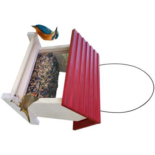 Traditionele houten vogelvoederbak met winddicht ontwerp-Rood