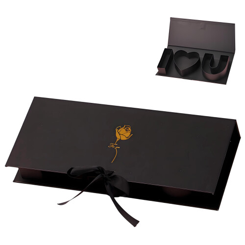 Floral Packaging Box With Built in Ribbon Closure For-Black
