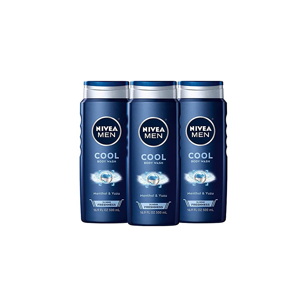 Nivea Men Cool Body Wash With Icy Menthol, 3 Pack Of 16.9 Fl Oz Bottles