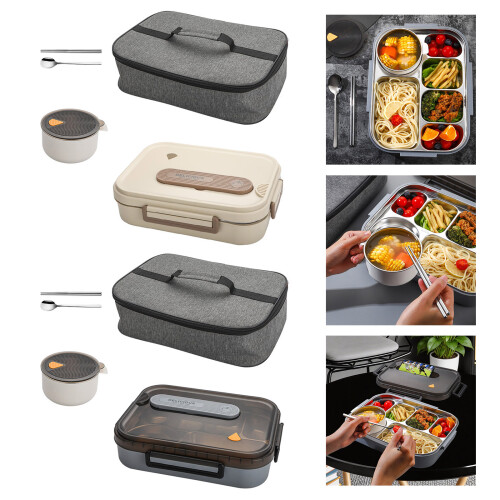 Boîte à Bentos polyvalente en acier inoxydable, 6-Beige1 2