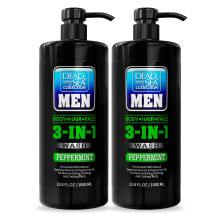 Dead Sea Collection Heren 3-in-1 Douchegel - Pepermunt Bodywash voor Mannen - Shampoo & Gezichtsreiniger - 2 Flesjes