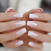EchiQ Uñas Postizas Brillantes Perla Ombre Blancas Francesas Medianas con Adhesivos