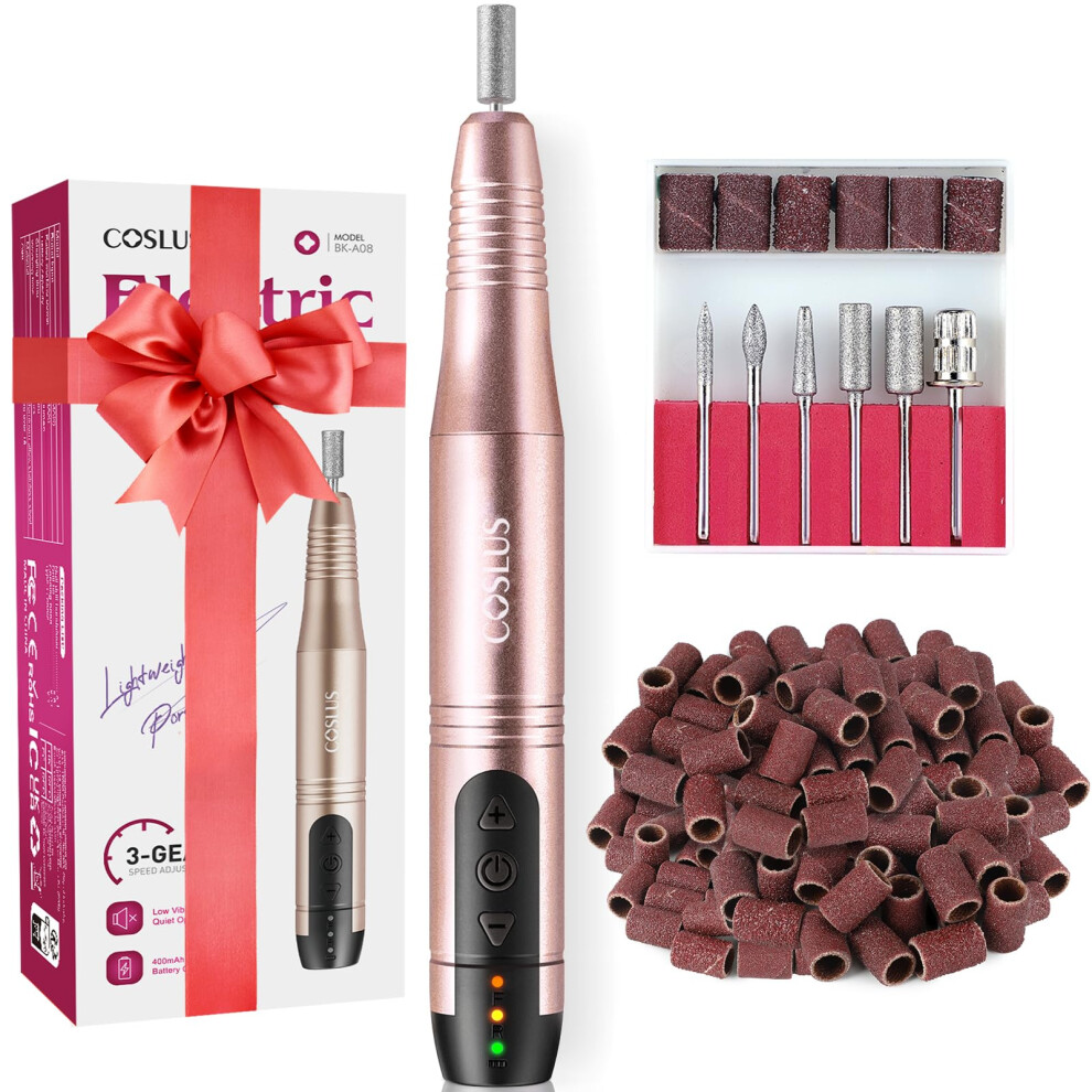 Coslus Cordless Nail Drill Electric File: Professional For Acrylic Gel Dip Powder Nails Portable Nail Drill Machine Kit For Manicure Pedicure Nail Set