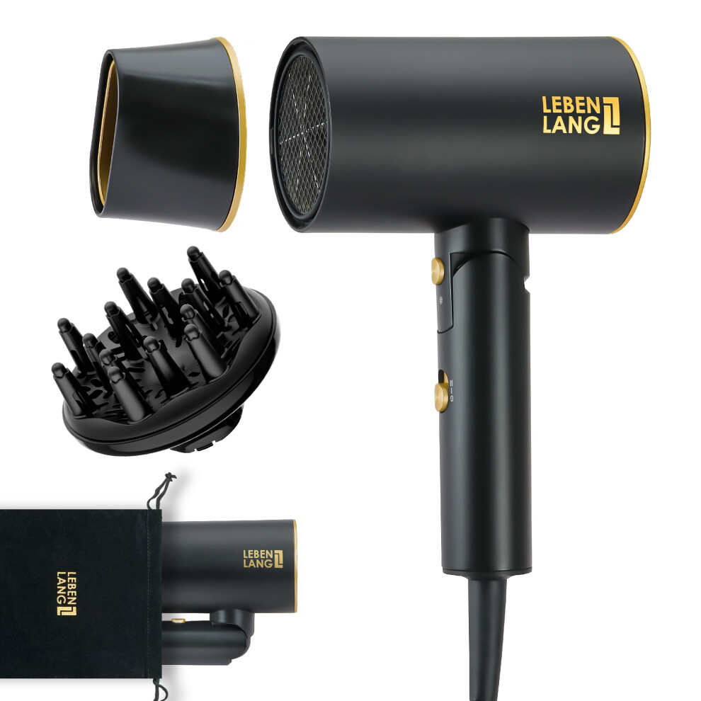 Lebenlang Ionic Hair Dryer 1875W - Compact, Portable, Lightweight, With Diffuser And Bag For Travel
