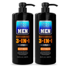 Dead Sea Collection Herren Duschgel 3 in 1 - Citrus Körperwaschmittel für Männer - Pack mit 2 Flaschen (33,8 Fl. O