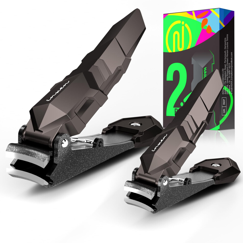 Inxen Nail Clippers Set For Men With Catcher, 2 Pack Nail Clippers Set For Fingernail And Toenail, Stainless Steel Mess Free Nail Clippers Of Heavy Duty, Pr