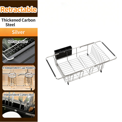 Multiuse Kitchen Dish Drying Rack With Variable Width-Black 1