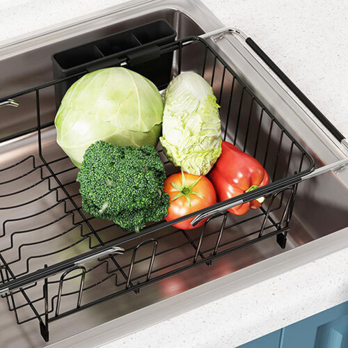 Multiuse Kitchen Dish Drying Rack With Variable Width-Black 2
