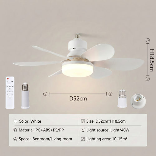 52cm Socket Ceiling Fans with Lights and Remote E27/B22 Socket for Bedroom 2