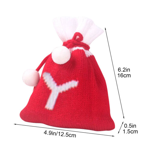 Christmas Knit Drawstring Gift Bag Red White Santa Sack 2