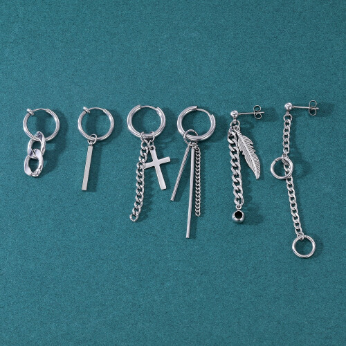 Punk Cross Hoop Earrings Set 6 Pieces 1