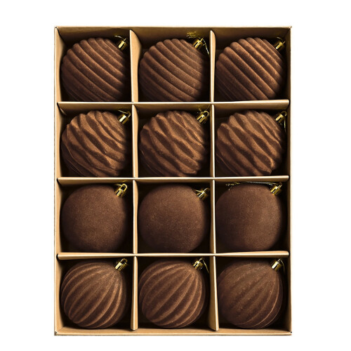 Christmas Tree Ornaments Flocked Brown Balls 12-Pack 8 cm 1
