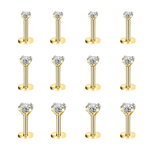 12 τεμάχια δαχτυλίδια Labret 16G με ώθηση και κυβικό ζιρκόνιο