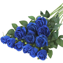 Bouquet de 12 roses artificielles en soie bleues