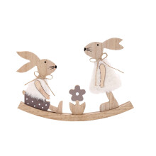 Handbemalte Osterhasen-Dekoration aus Holz im Boho-Stil 1