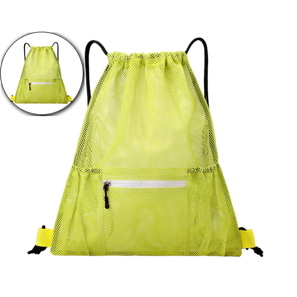 Yellow Polyester Mesh Drawstring Backpack