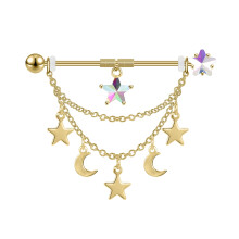 Piercing do ucha s činkou Star & Moon 14G Industrial