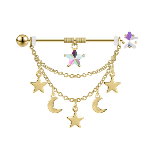 14G Star & Moon industriel vægtstang ørepiercing