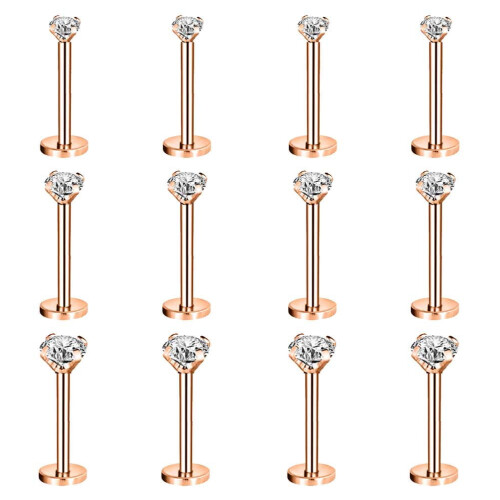 12 τεμάχια καρφιά Labret Push-In 16G με κυβικό ζιρκόνιο
