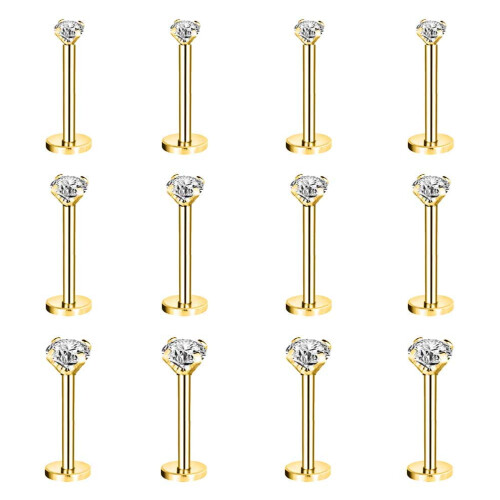 12 τεμάχια καρφιά Labret Push-In 16G με κυβικό ζιρκόνιο