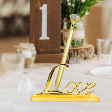 Wedding Guest Book Pen with Rotating Golden Stand