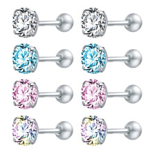 Round Crystal Stud Earrings 316L Stainless Steel 4 Pairs