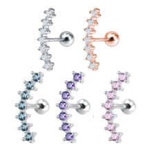 Curved Crystal Stud Earrings 316L Stainless Steel 5 Pcs