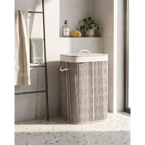 Beliani Laundry Basket with Lid TRANCURA Fabric Grey 72 L 1