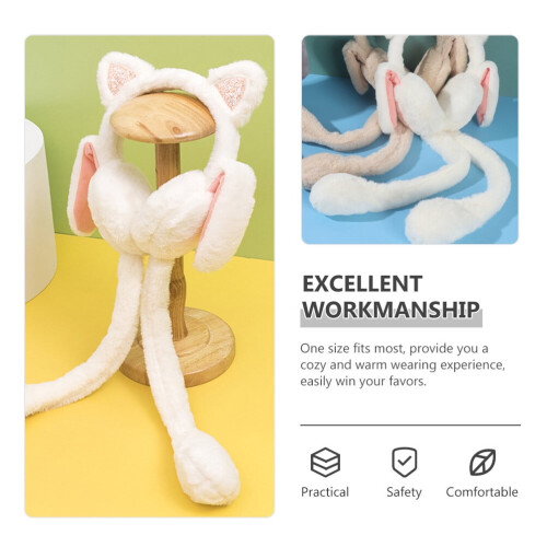Bunny Ear Earmuffs White Plush One Size 1
