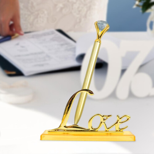 Wedding Guest Book Pen with Rotating Golden Stand 2
