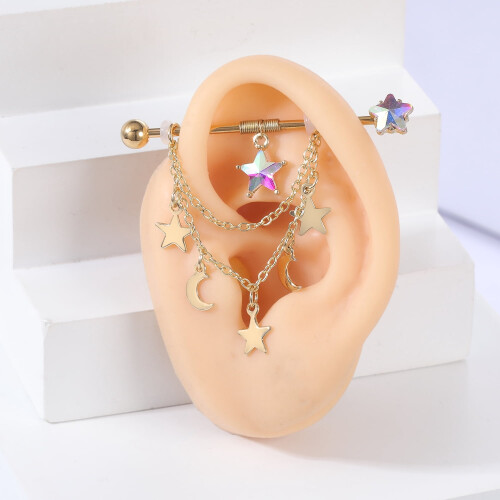 14G Star & Moon industriel vægtstang ørepiercing 1