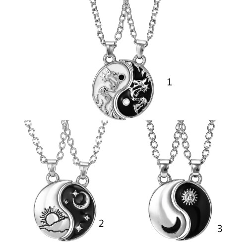 Σετ Κολιέ για Ζευγάρι Yin Yang από Ασημένιο Κράμα – 2 τεμάχια 2