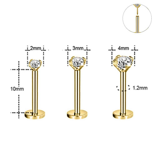 12 τεμάχια καρφιά Labret Push-In 16G με κυβικό ζιρκόνιο 1