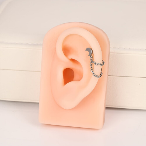 Stainless Steel Stud Earrings with Chain 4 Pcs 2