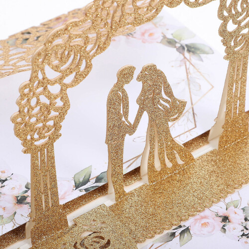 3D Pop-Up Wedding Card Set with Envelope & Inner Papers 2