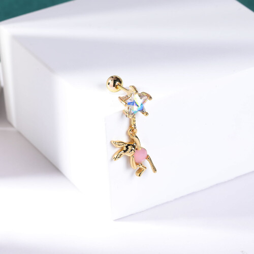 20G Gold Rabbit & Star Stud Earrings for Cartilage 1