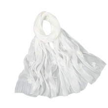 Elegant Embroidered Flower Scarf Shawl For Women-White 180x70cm