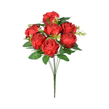 Bouquet de roses artificielles rouges en tissu, 37 cm (14,6 pouces)