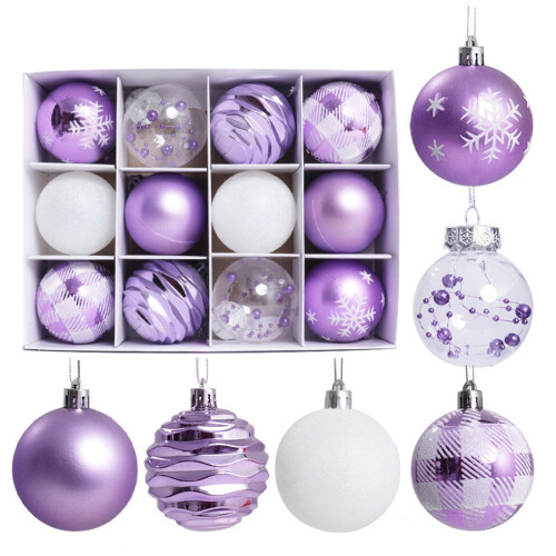 Purple Plastic Christmas Tree Ornaments 12 Pcs