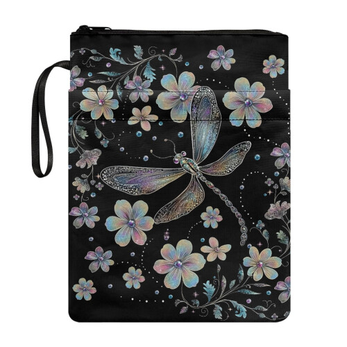 Dragonfly Floral Book Cover with Zip Closure