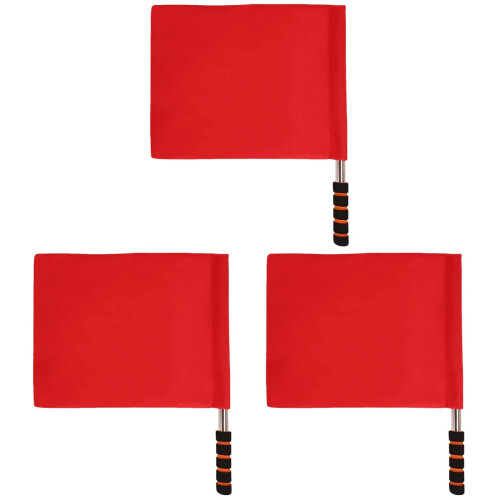 3Pcs Referee Hand Waving Flags Red Fabric with Non-Slip Sponge Handles