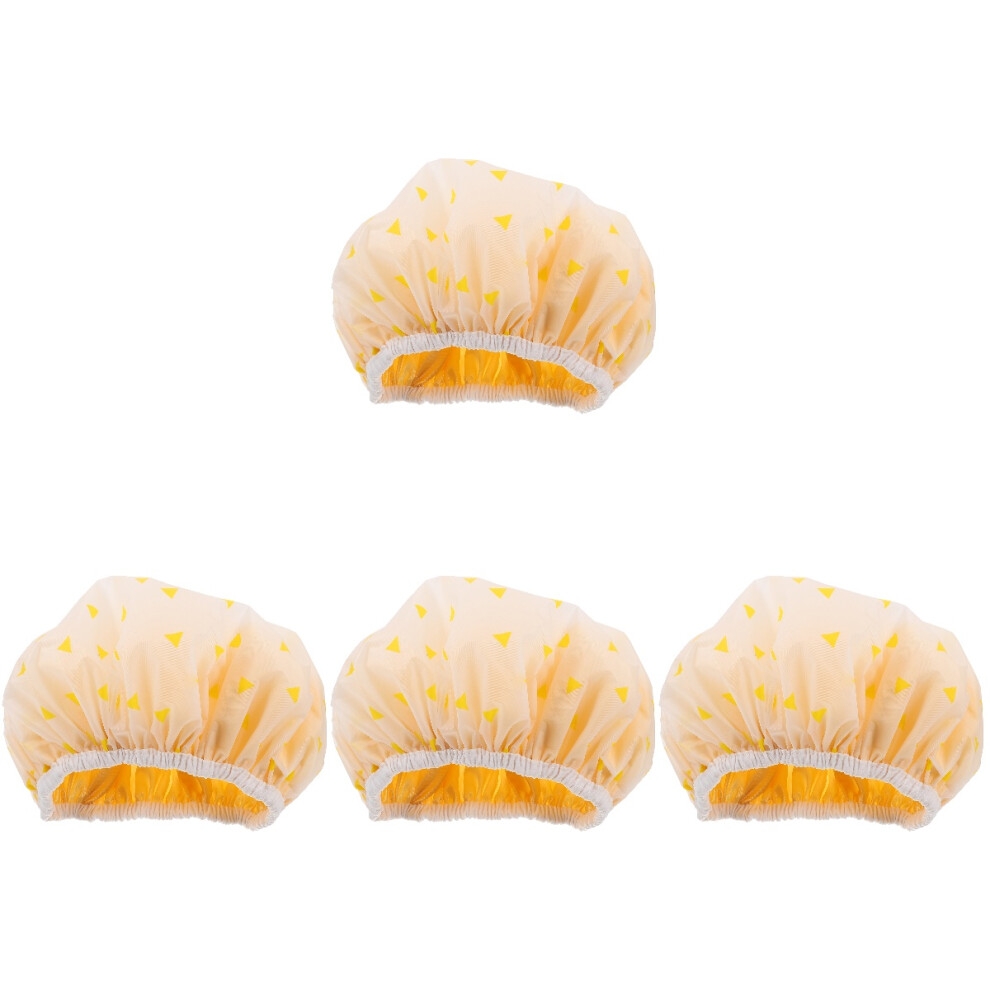 Happyyami 4Pcs Elastic Yellow Shower Caps For Home Use Double Layer Hair Bonnet