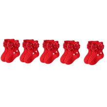 5 Count Kids Cotton Socks Lovely Designs Gentle On Skin-Red S