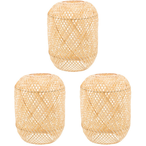 3Pcs Light Yellow Bamboo Lampshades Bedside Table Lamp Covers Rustic
