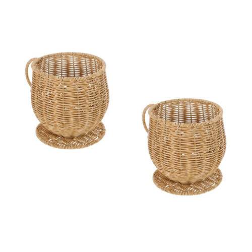 2Pcs Handwoven Imitation Rattan Storage Baskets Khaki for Kitchen Use