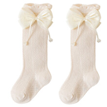 Infant Girls Calf Socks Soft Lace Trimming Stylish-Beige M