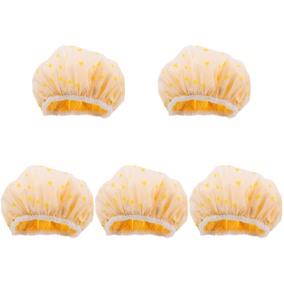 Vaguelly Yellow 5Pcs Large Shower Caps Reusable Elastic Hair Bonnets For Bath