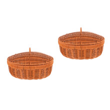 2Pcs Elegant Brown Woven Plastic Basket with Lid for Kitchen Use