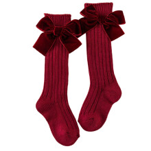 Contemporary Textured Ribbon Middle Tube Socks For-Wine Red M