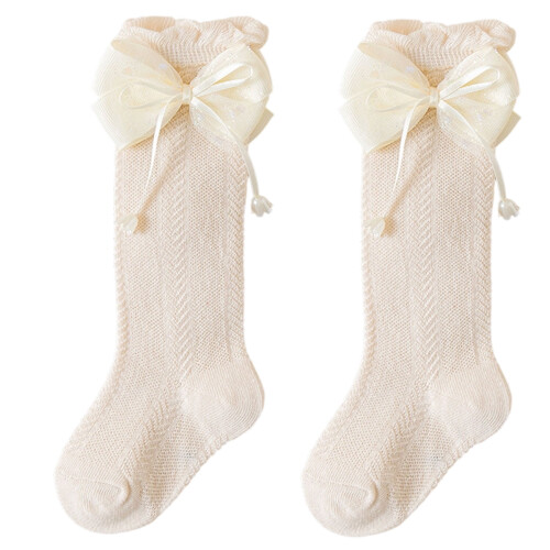 Childrens Calf Socks Elegant Style Lace Edge Multiple-Beige S